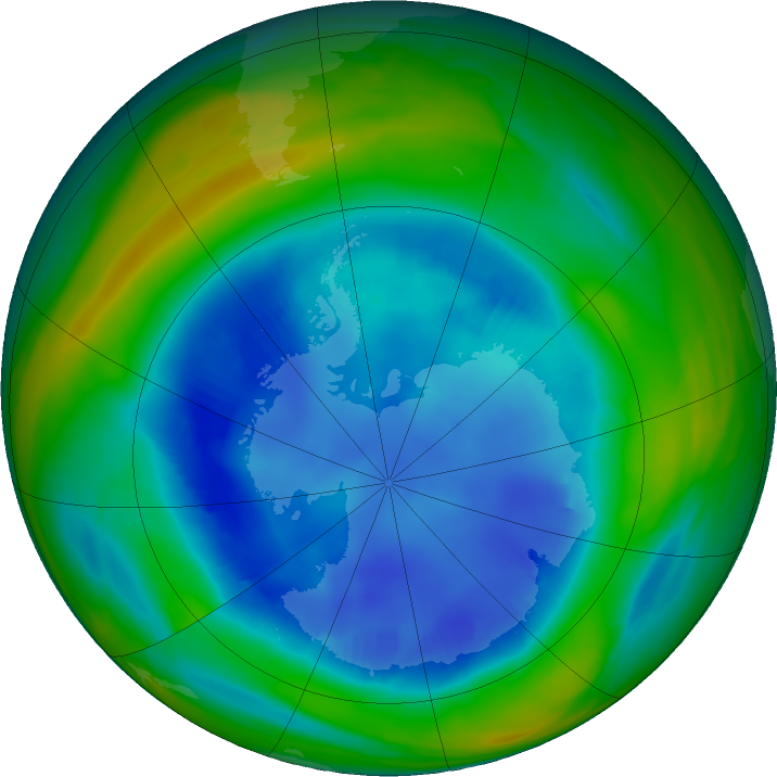 Antarctic ozone map for 18 August 2021